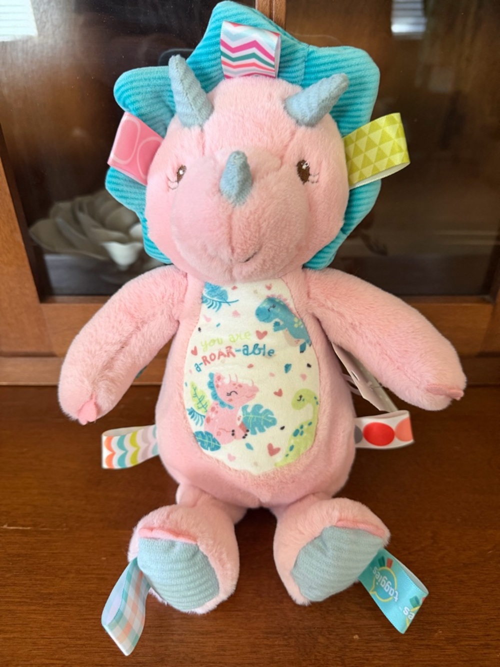 Taggies “Aroar-a-saurus” Plush Triceratops - Soft Sensory Stuffed Dinosaur